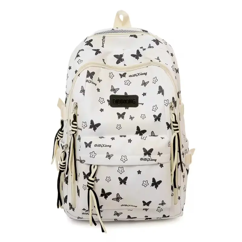 Butterfly Star Print Backpack, Multi-Pocket Large Capacity Casual Student Bag, Adjustable Straps Fashion Lightweight Daily Travel Commute Backpack