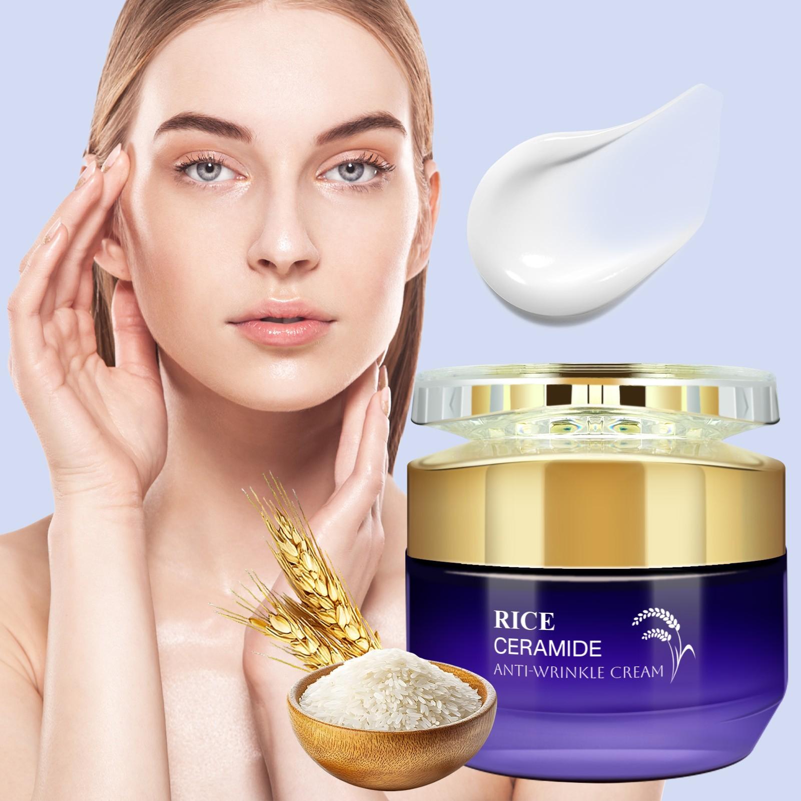 50g Rice Ceramide Anti-Wrinkle Cream, Skincare, Hydrating Ingredients, Tightening, Lightweight, Suitable for All Skin Types