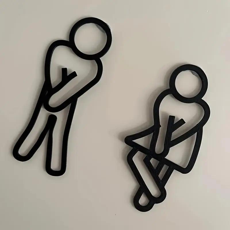 Interesting bathroom signs, minimalist style male and female restroom door decorations, hollow acrylic toilet wall stickers, fun gender indicators suitable for home, restaurants, shops, and public restrooms