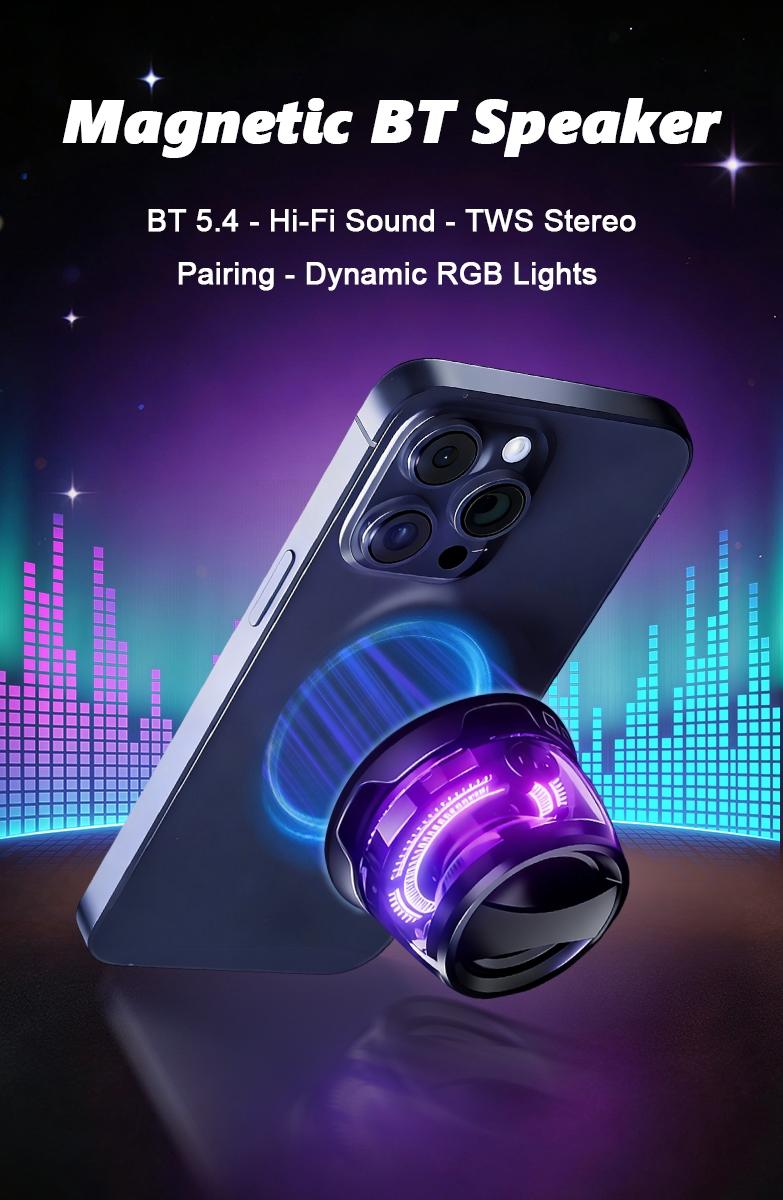 2-in-1 Magnetic Bluetooth Speaker,Mini Wireless Bluetooth Speaker,Phone Holder,Small/Portable/Multifunctional with RGB Lights & Strong Magnetic Strength,Travel & Gift Ideas