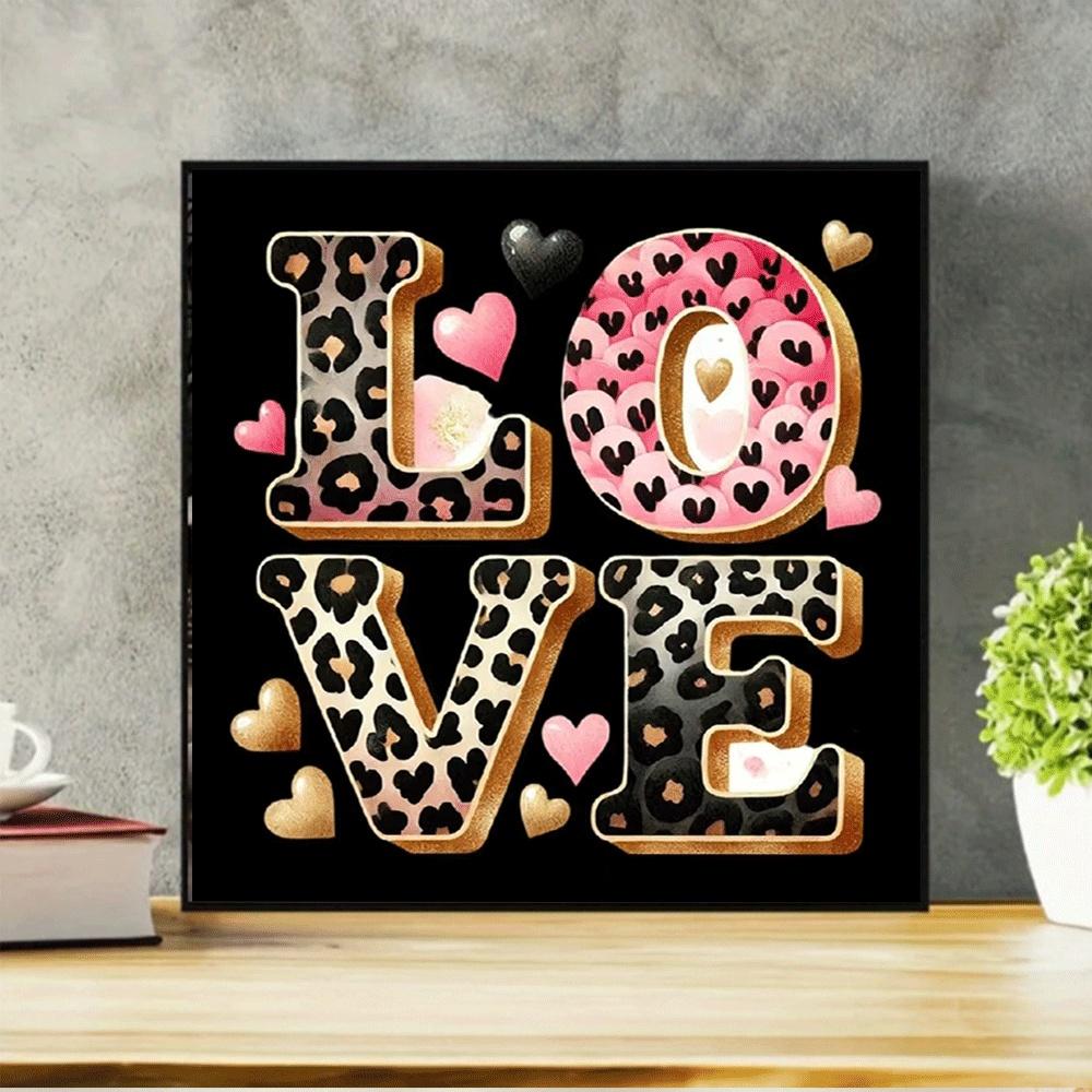 1PC 5D diamond painting 2D flat printing Love Leopard Print Diamond Painting Kit for Adults DIY 5D Diamond Art with Heart Pattern Rhinestone Embroidery Home Wall Decor Craft Gift for Valentine's Day