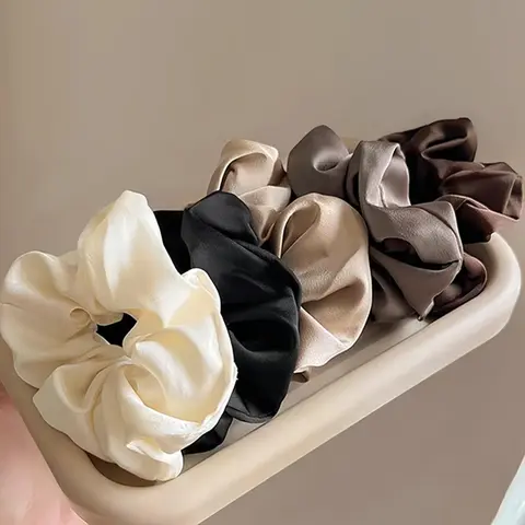 Women's Elegant Solid Color Hair Tie, 5 Counts Casual Plain Scrunchie for Daily Hair Decoration, Ponytail Holder for Girls, Scrunchies, Elastic Hair Accessory, Polyester Hair Accessories, Elastic Hair Ties, Ponytail Accessories