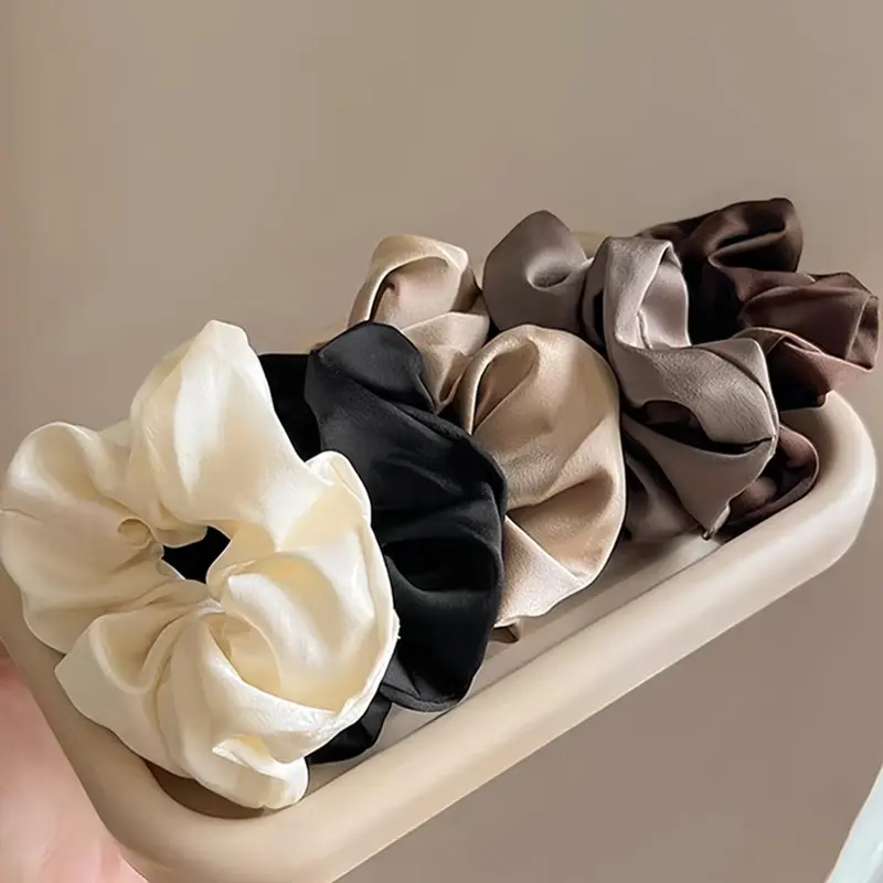 Women's Elegant Solid Color Hair Tie, 5 Counts Casual Plain Scrunchie for Daily Hair Decoration, Ponytail Holder for Girls, Scrunchies, Elastic Hair Accessory, Polyester Hair Accessories, Elastic Hair Ties, Ponytail Accessories