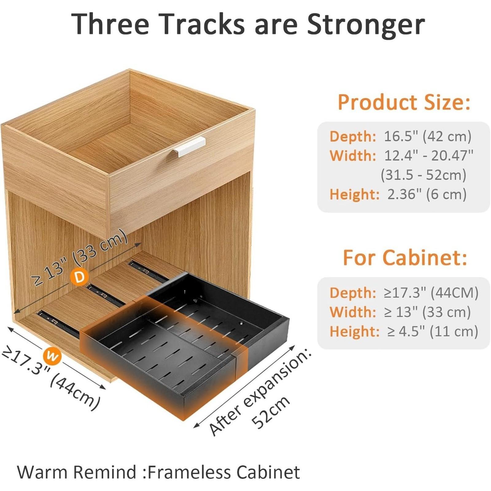 Adjustable Pull-Out Drawer Organizer, Expandable Kitchen and Bathroom Storage Cabinet with Adhesive, Easy Installation, Space-Saving Sliding Shelves