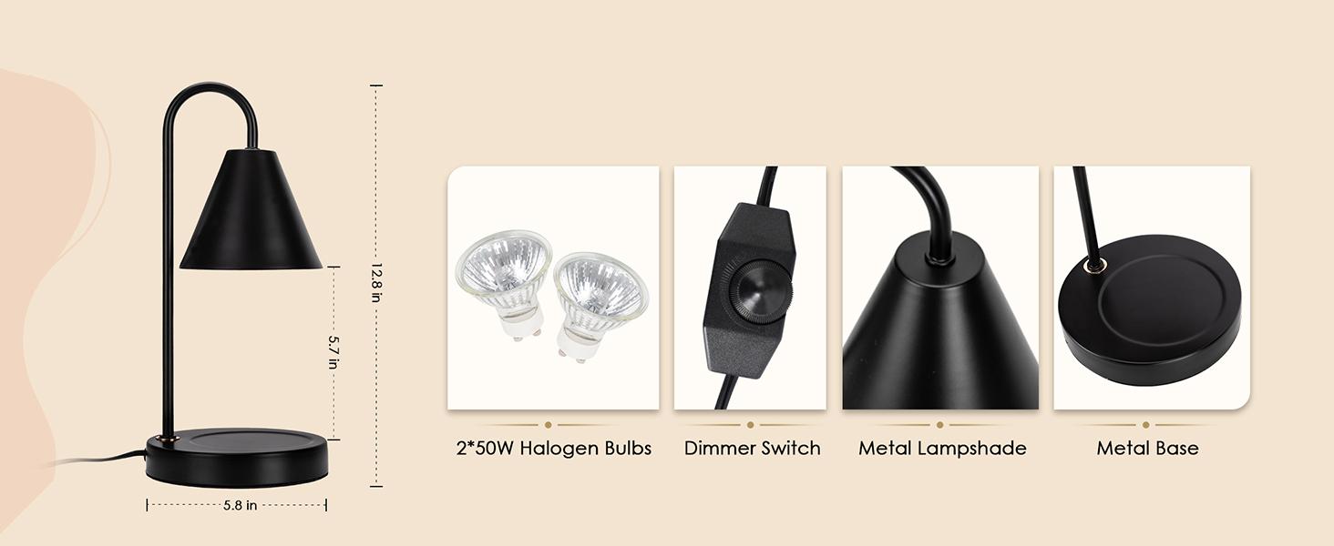 Candle Warmer Lamp,Electric Candle Warmer with Dimmable Light,Scented Wax Melter,No Smoke,Compatible with Various Jar,with 2 Light Bulbs,Home Decor Gifts-Black Decorative Fragrance Ornaments Milk Coffe