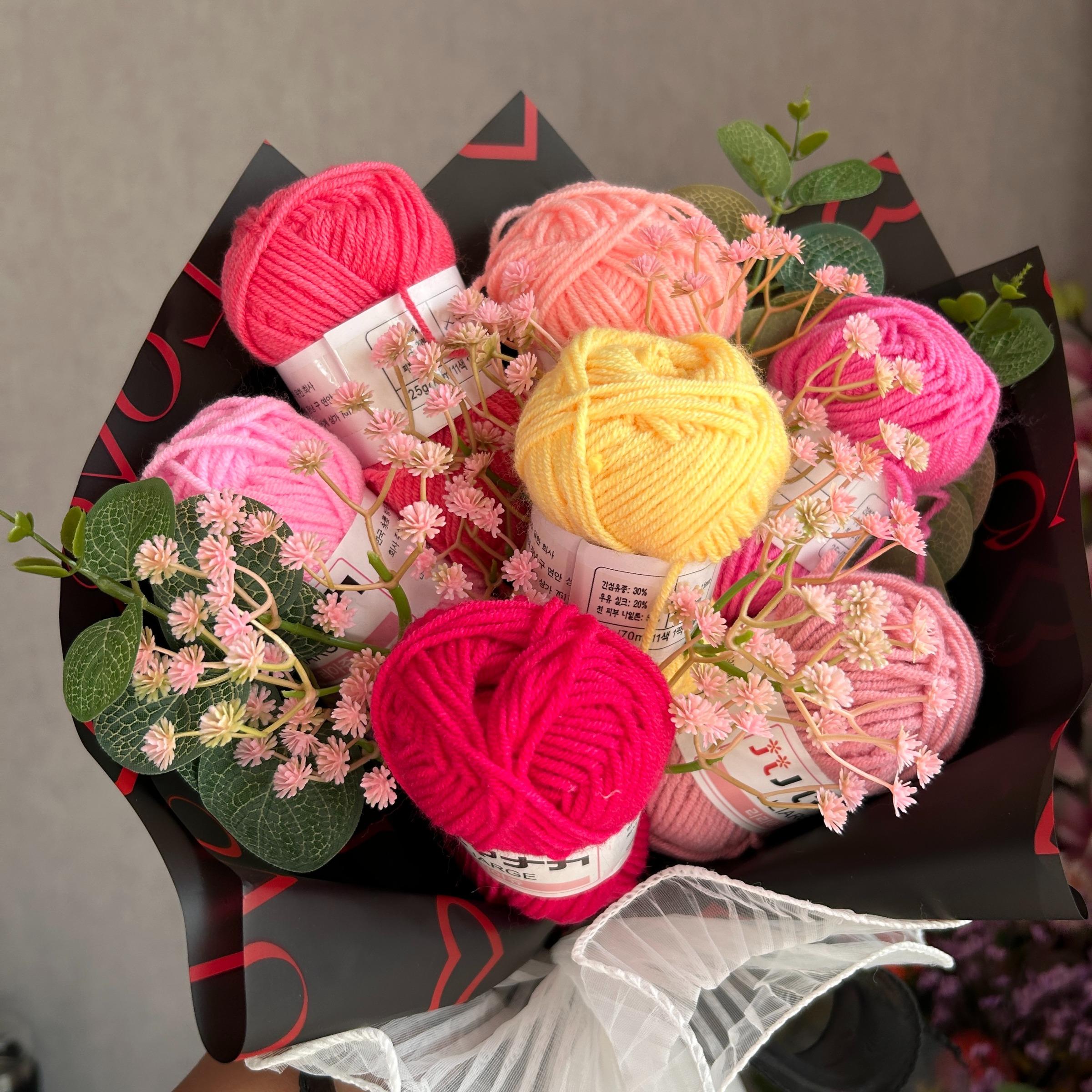 Knitted Bouquet Customizable Gift Anniversary Present with Packaging, Hooked Flower Doll DIY Any Favorite Knit Item Christmas Thanksgiving