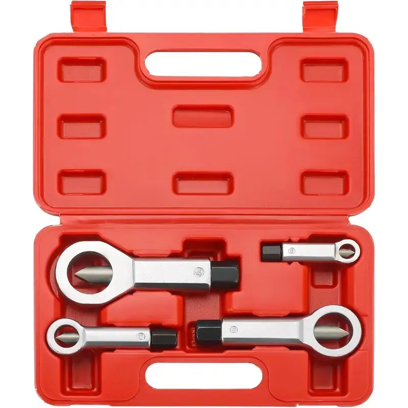 4-Piece Corrosion-Resistant Heavy-Duty Nut Splitter Set - Bolt Extractor Set, Screw Extractor Kit with Black Screw Rod, Professional Hand Tool for Workshop to Remove Broken/Damaged Nuts (Sizes 9-12mm,12-16mm,16-22mm,22-27mm)