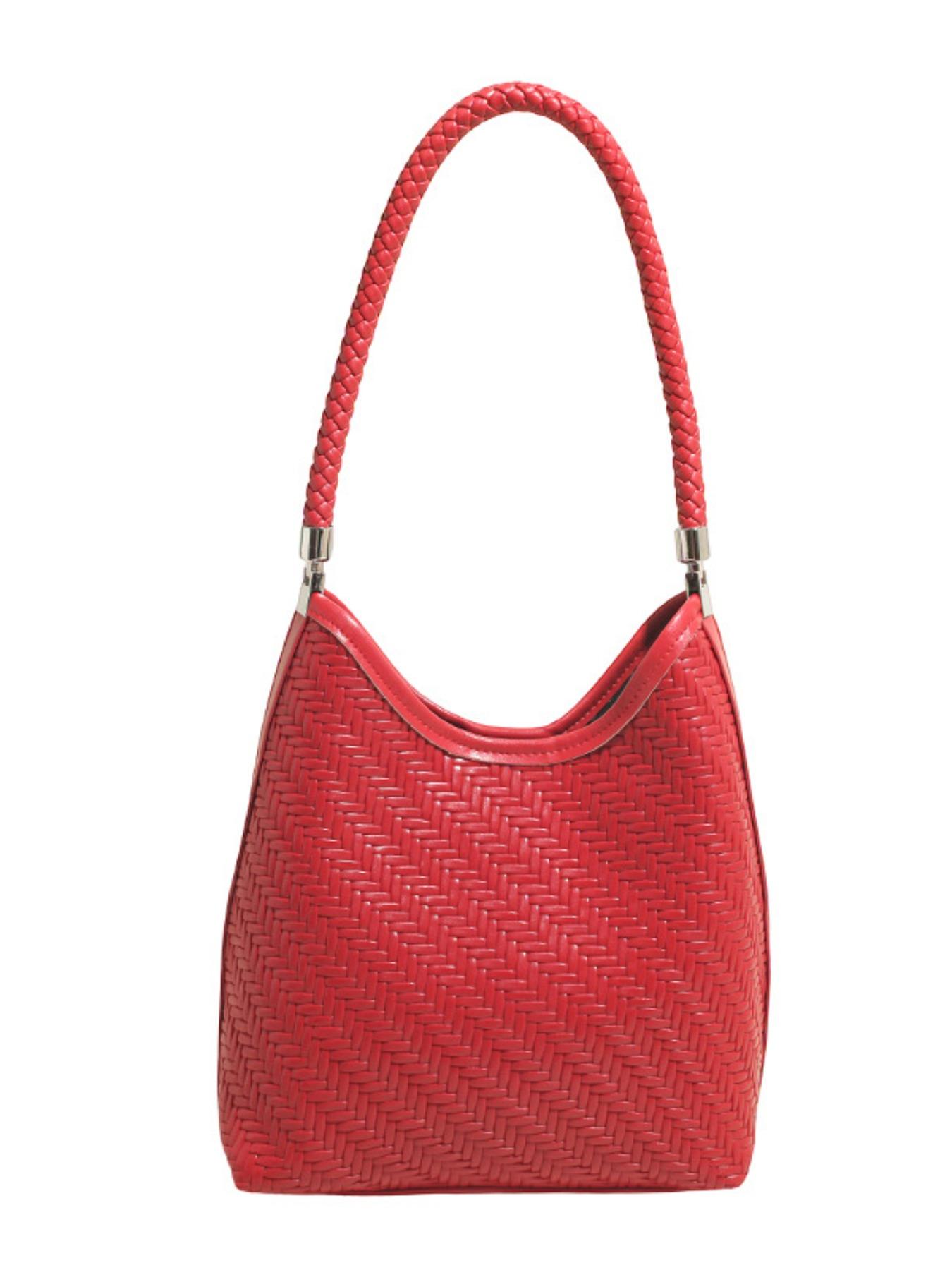 New Minimalist Woven Bucket Bag, Large Capacity Casual Lazy Style Shoulder Tote, Trendy Fashion Accessory for Everyday Use