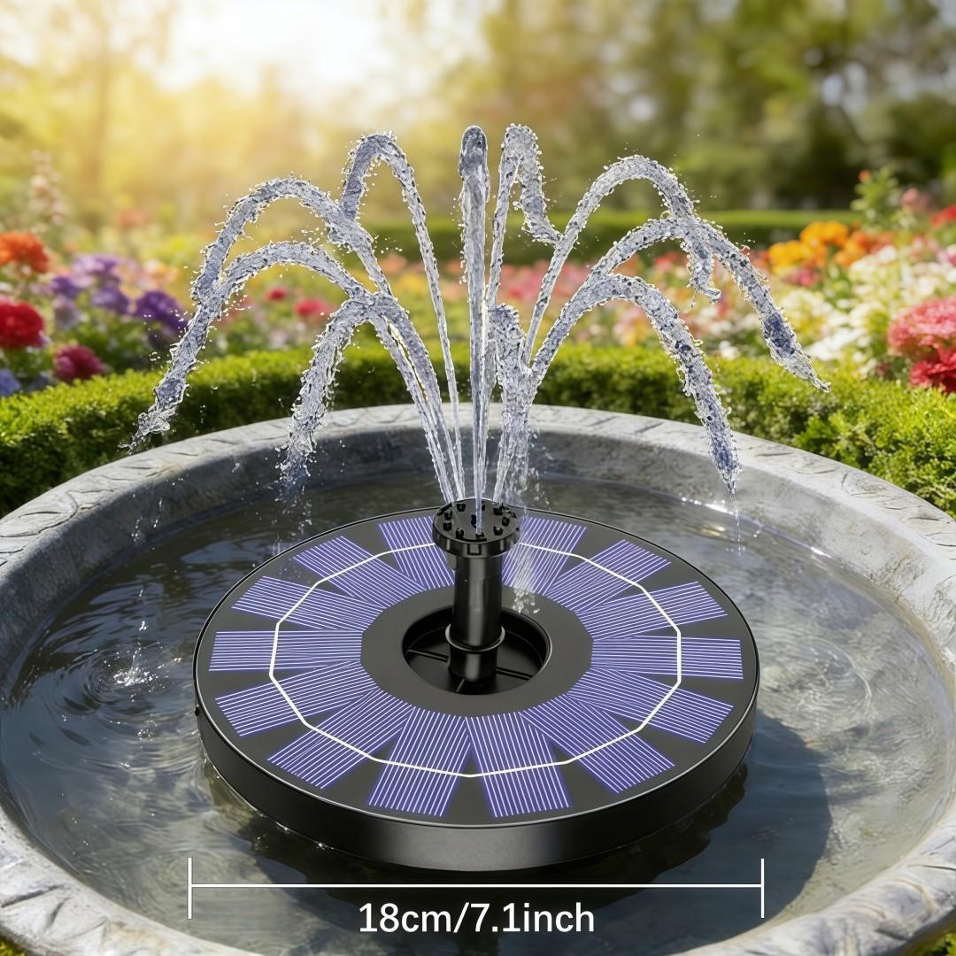 Solar Fountain Pump 18cm/7.1inch, 6 Nozzles, Ideal for Bird Bath, Pond, Garden, Pool, Fish Tank, Outdoor Aquarium