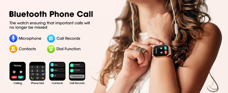 Smartwatch for Men and Women, Bluetooth Calling, 1.85” Display, Fitness Tracker, IP67 Water Resistant, Compatible with Android and iOS, Multifunctional Wristwatch