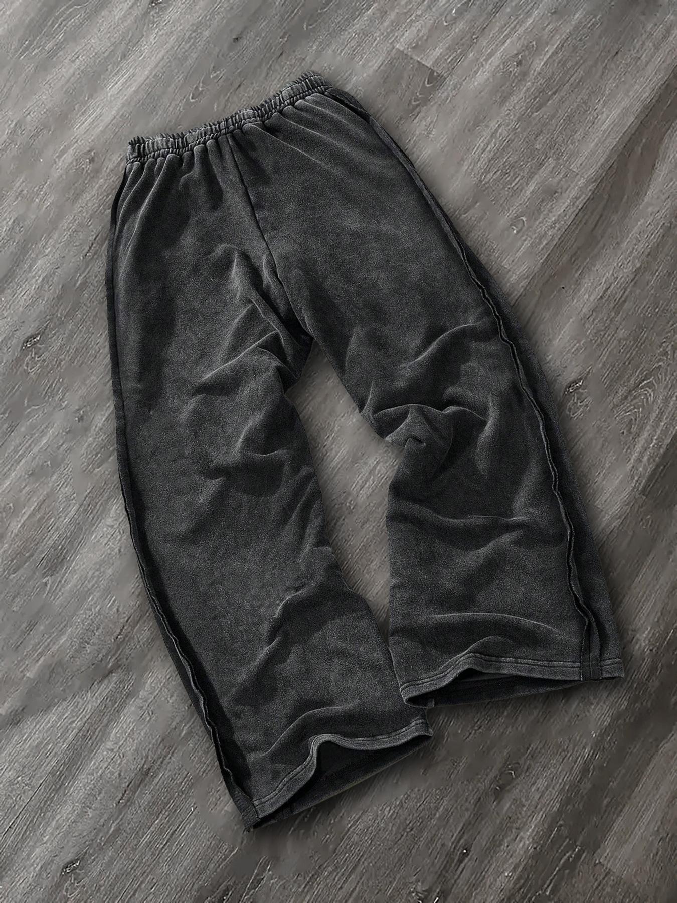 Men's Washed Cotton Straight Leg Long Pants, Cross Print, Casual Fashion, Comfortable Fit, Perfect for Daily Wear, Casual Lounge Pant