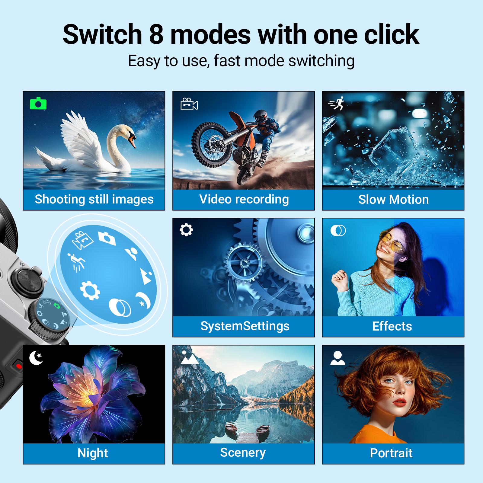 4K Photography Digital Camera, 64mp Auto Focus, 180° Screen Flip, 16x Digital Zoom, Flash, 32GB Memory Card, Travel Life Recording