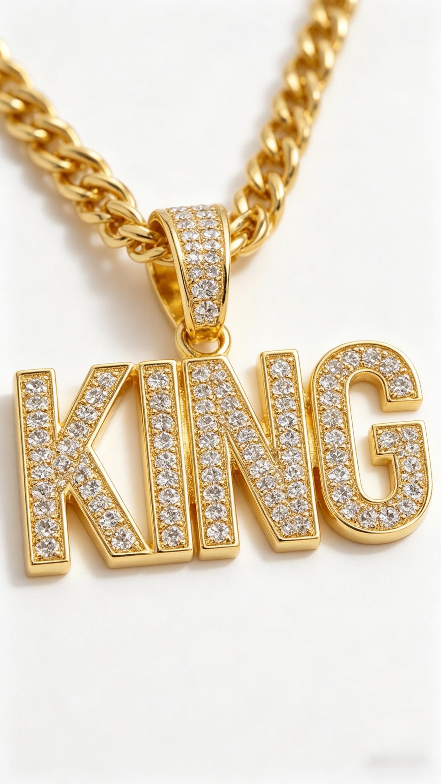 KING Pendant Necklace with Cuban Chain, Ideal for Hip Hop Lovers