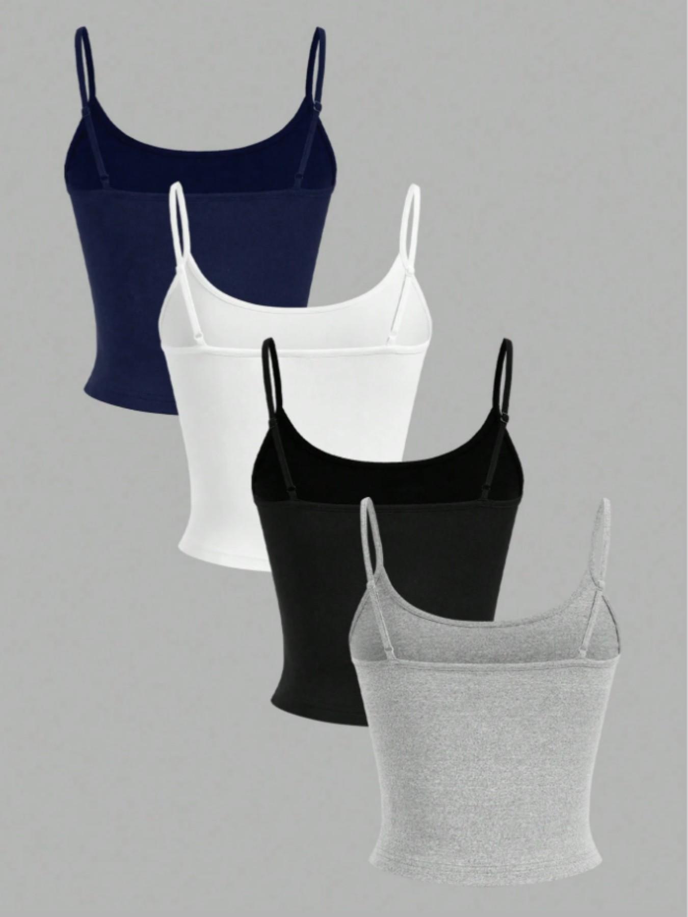 Women's Basic Solid Color Thin Strap Tank Top Set of 4, Slim Fit Short Waist Show off Inner Layer, Y2K Style, Comfortable Knit Fabric
