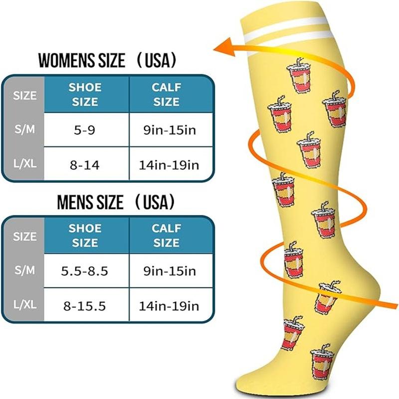 Women's & Men's 6-Pair Aesthetic Minimalist Fabric Compression Socks - Stretchy, Breathable, Comfortable, Modest, Calf-High, Leg Care Coordinates, Combination 51, Hospital Nursing Support for All-Day Standing, Everyday Wear