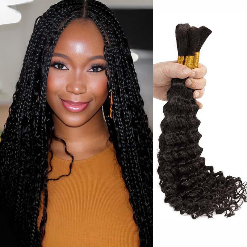 [Style Icon] Human Hair Deep Wave Bulk Hair Extensions for Boho Knotless Braiding Virgin Human Hair 95g/pack