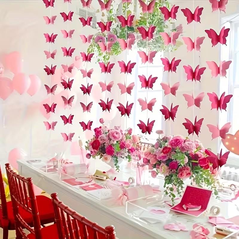 9 Strands (220 cm / 86.61 inches) Butterfly Paper Garlands — Ideal for Wedding, Valentine's Day, and Birthday Theme Decorations, as well as Party and Home Decor.