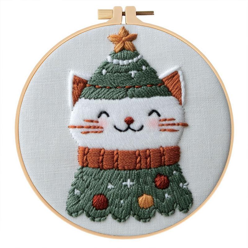 Christmas Holiday Craft Embroidery Kit for Adults - Stainless Steel Needle DIY Cross Stitch Set on Fabric, English Guide Included, Handmade Needlework Decor (Sports & Outdoor Fan Shop Gaming Craft)