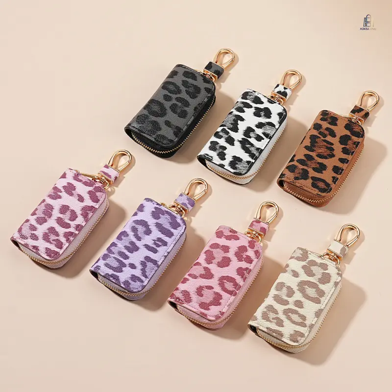 Unisex Creative Leopard‑Print Leather Car Key Case, Car Key Storage Pouch, Decorative Keychain Charm, Portable Key Holder Accessory for Men & Women Daily Car‑Use and Bag Decoration,sohochic