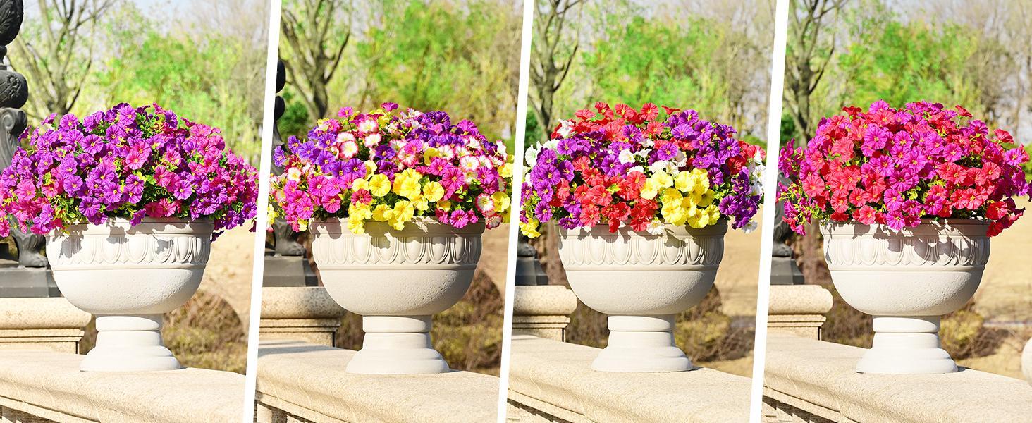 14 Bundles Artificial Flowers for Outdoors, Purple & Fuchsia fake plant