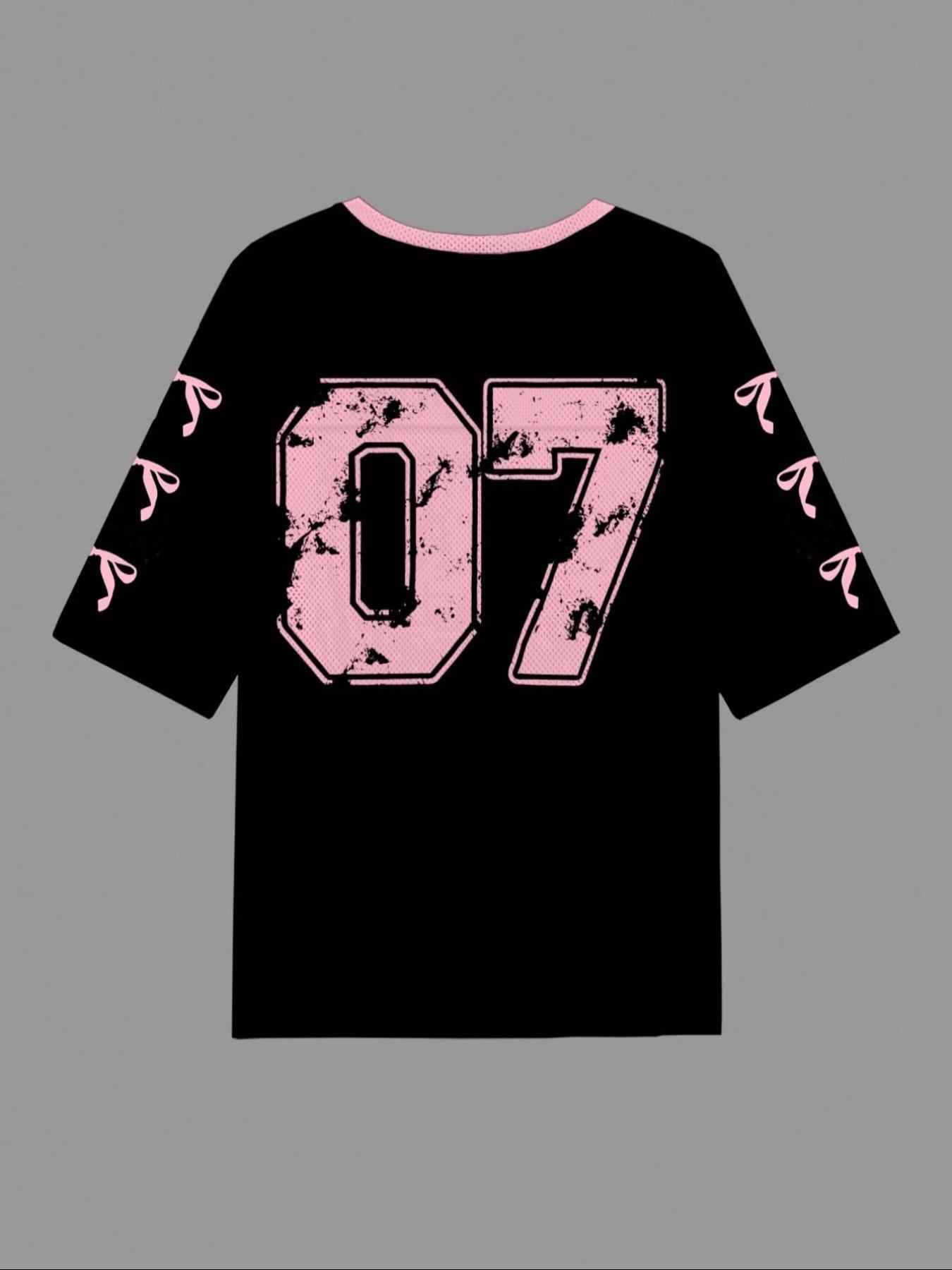 Y2K Multi-Color Vintage Mesh Eye Tee, American Retro Sweet Cool Style, Loose-Fit Short Sleeve Top, Embroidered Graphic Design