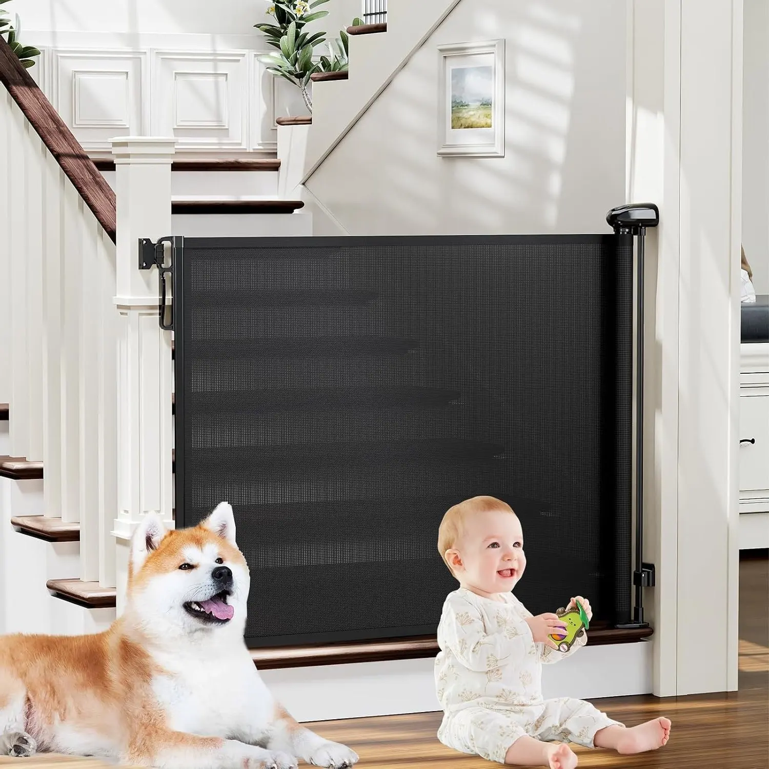 Retractable Baby Gate for Stairs & Doorways, Dog Gate, Fits Openings 0-54" W x 34" H, BlackGift