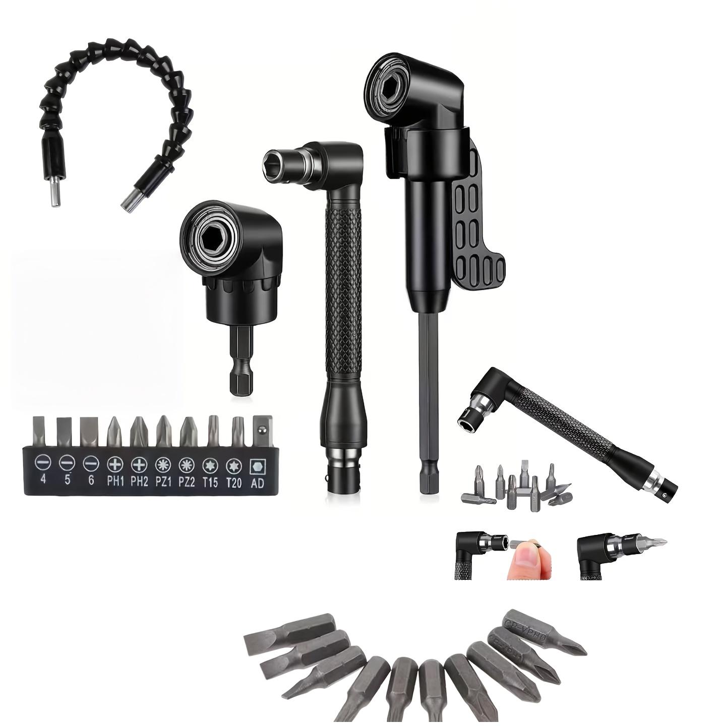 Flexible Drill Bit Extension Set, Right Angle Drill Bit Accessories, Includes 2 Hex Shank Adapters, 90 Degree Angled Bits, 3 Rotating Sockets