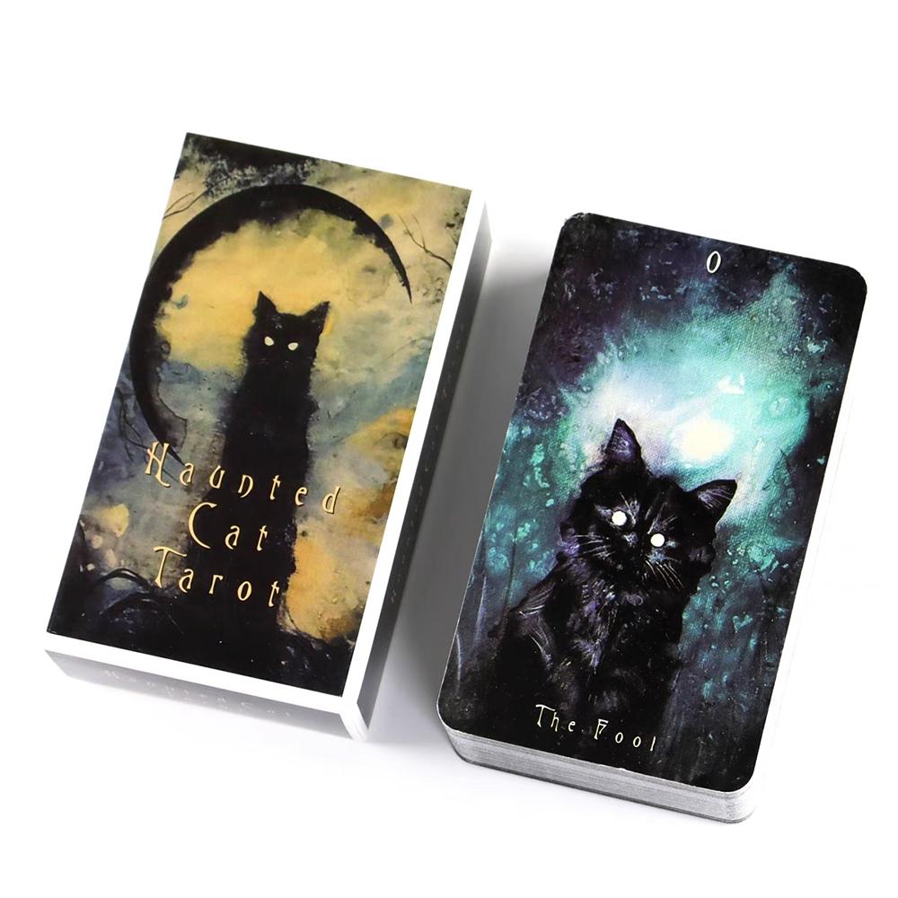 78 Pcs Haunted Cat Tarot Cards Box, Fortune-Telling Paper Game Fun, Family Gathering Entertainment Card Games, Home Party Entertainment, Unique Diverse
