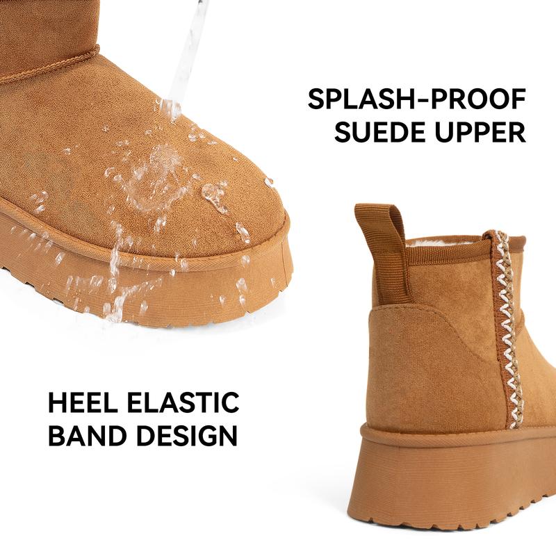 MUSSHOE Platform Mini Boot for Women Short Ankle Boot Warm Fur Fleece Lined Winter Boots with Memory Foam Insole for Outdoor Indoor