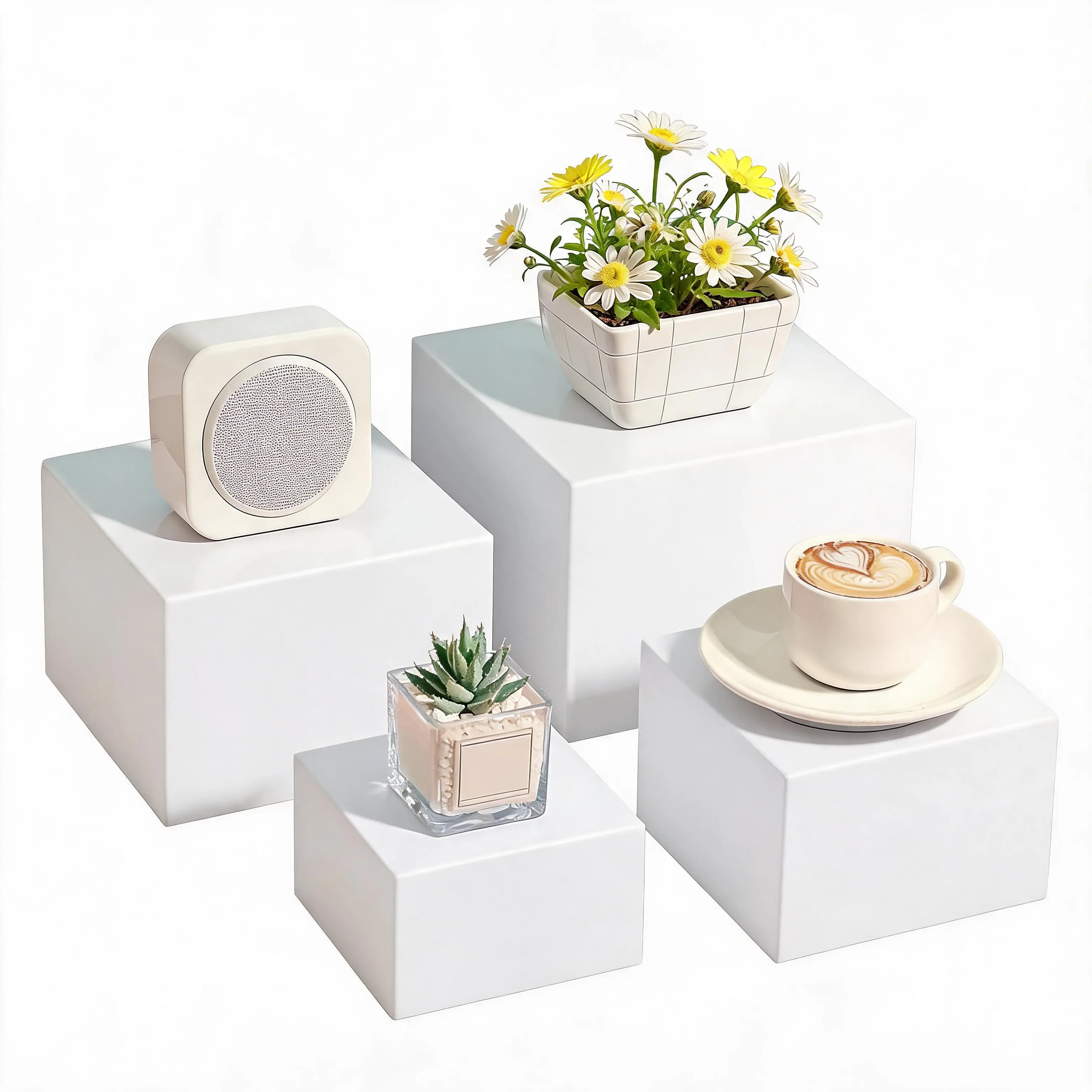 Acrylic Buffet Food Risers Set – 6/8 White Nesting Display Stands for Dessert Table, Catering, Cupcakes, Jewelry, Collectibles – Hollow Bottom Step Shelf, 6"-10" – Ideal for Retail Events, Parties, Home Décor