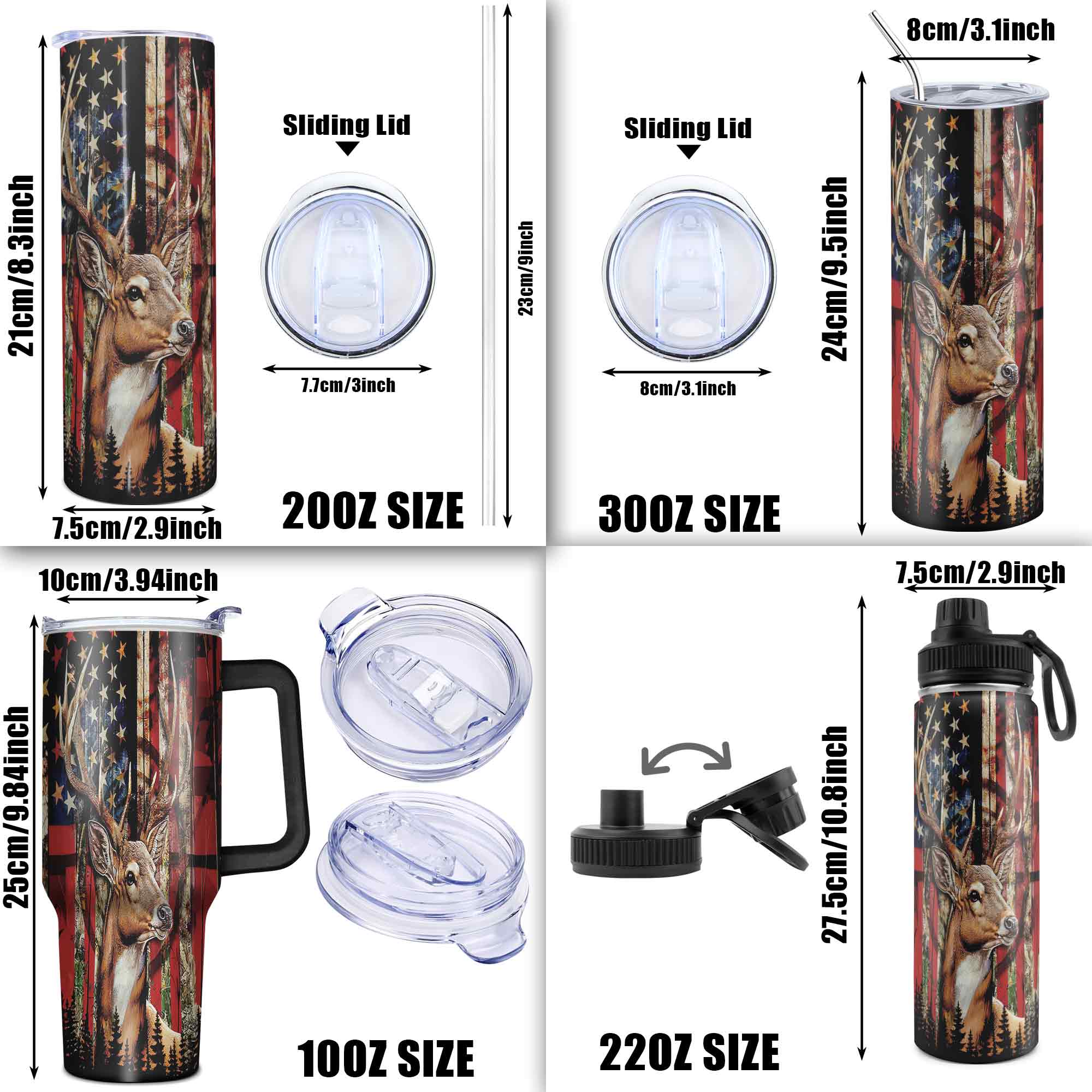 40oz, 1pc Gift, Stainless Steel Cup, Insulated and Durable, Stainless Steel Tumbler, Featuring a beautiful American Flag Deer Design, Perfect Gift for Horse Lovers and Equestrians, Great for Hot or Cold Beverages