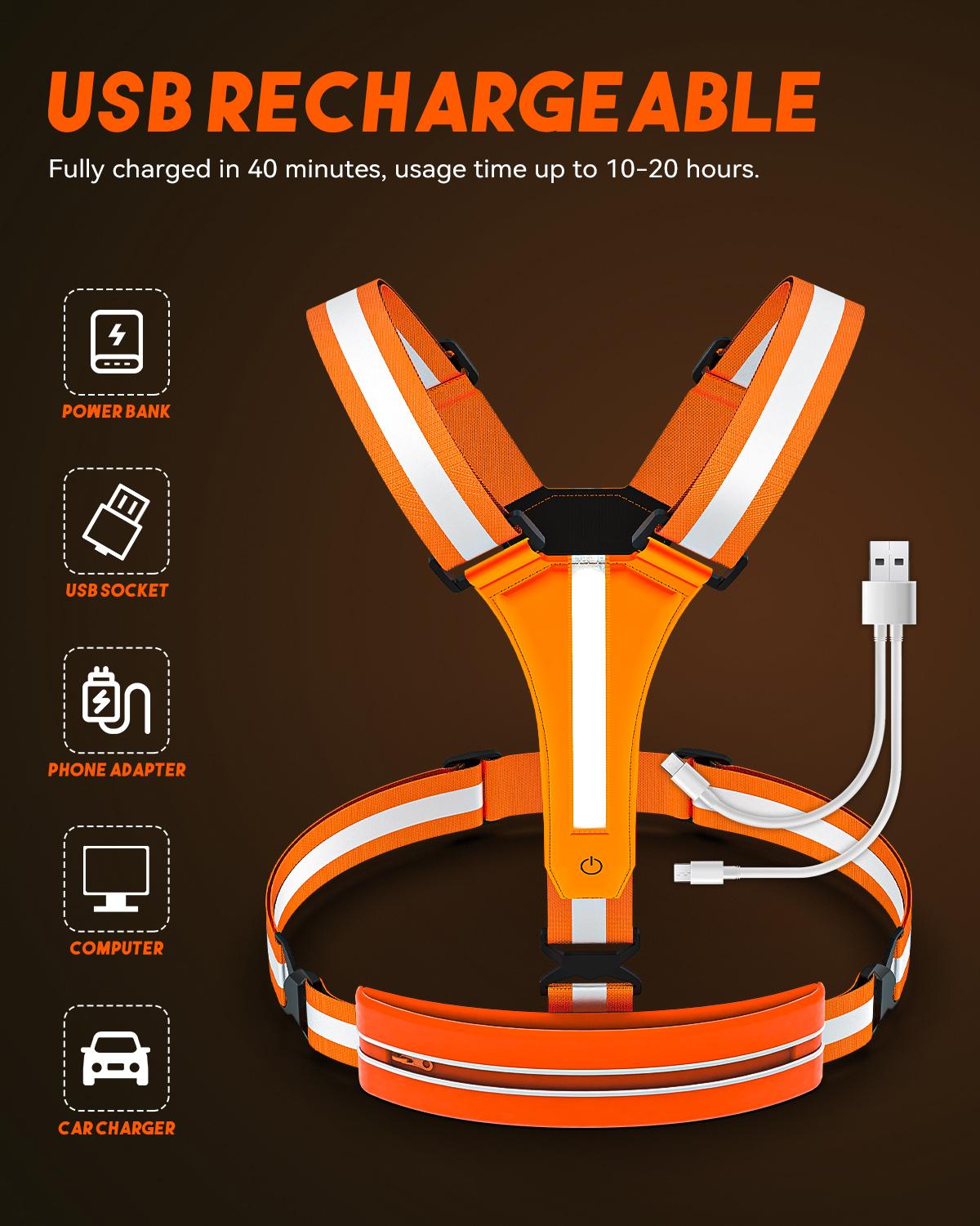 1pc Warning Reflective Safety Vest Electric Scooter Flashing Cycling Vest Can Storage Mobile Phones USB Rechargeable LED Vests for Nighttime Running Jogging Riding