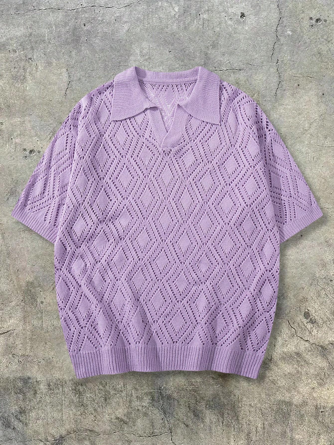 Men's Spring Summer Casual Hollow Out V Neck Knit Sweater, Short Sleeve Fashion Simple Comfortable Lightweight, Perfect for Daily Streetwear