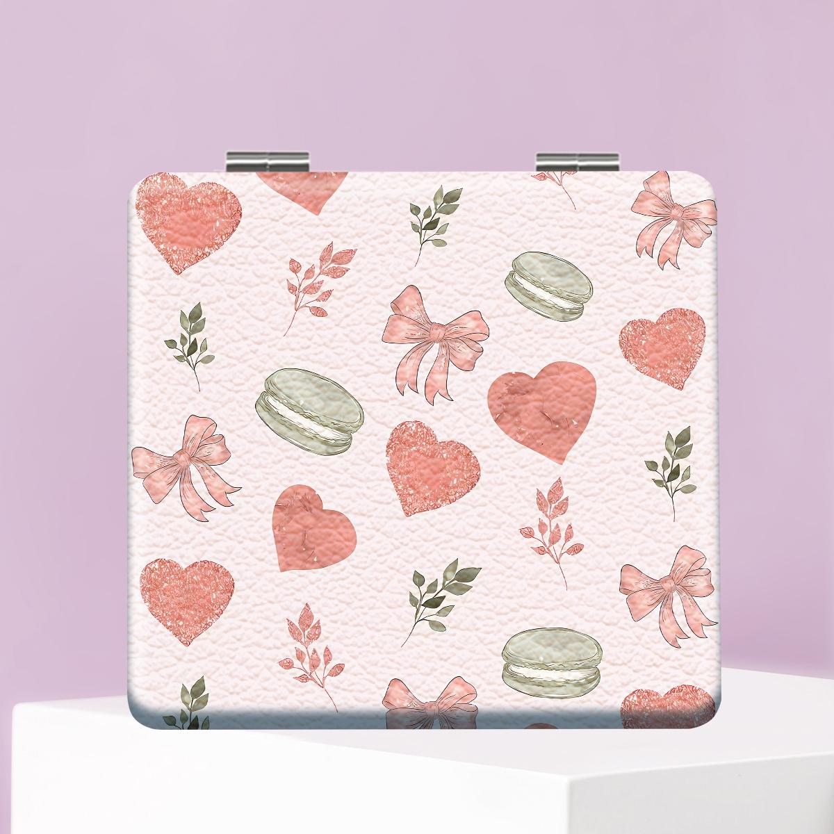 Bow & Cherry Pattern Makeup Mirror, 1 Count Foldable Handheld Travel Makeup Mirror, Portable Makeup Tool for Women & Girls, Daily Holiday Birthday Wedding Gift