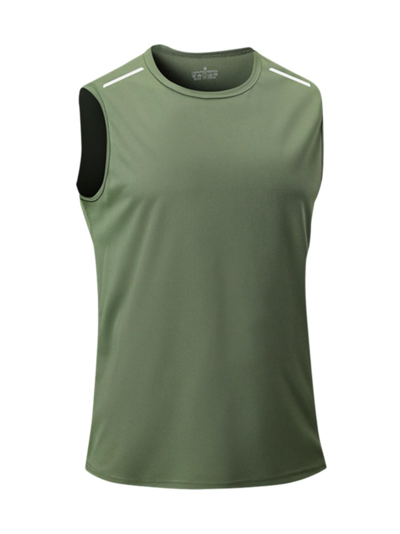 Men's Moisture-Wicking Sleeveless Training Vest, Reflective Detail Sportswear, Ideal for Running and Workouts, Casual Plain Style