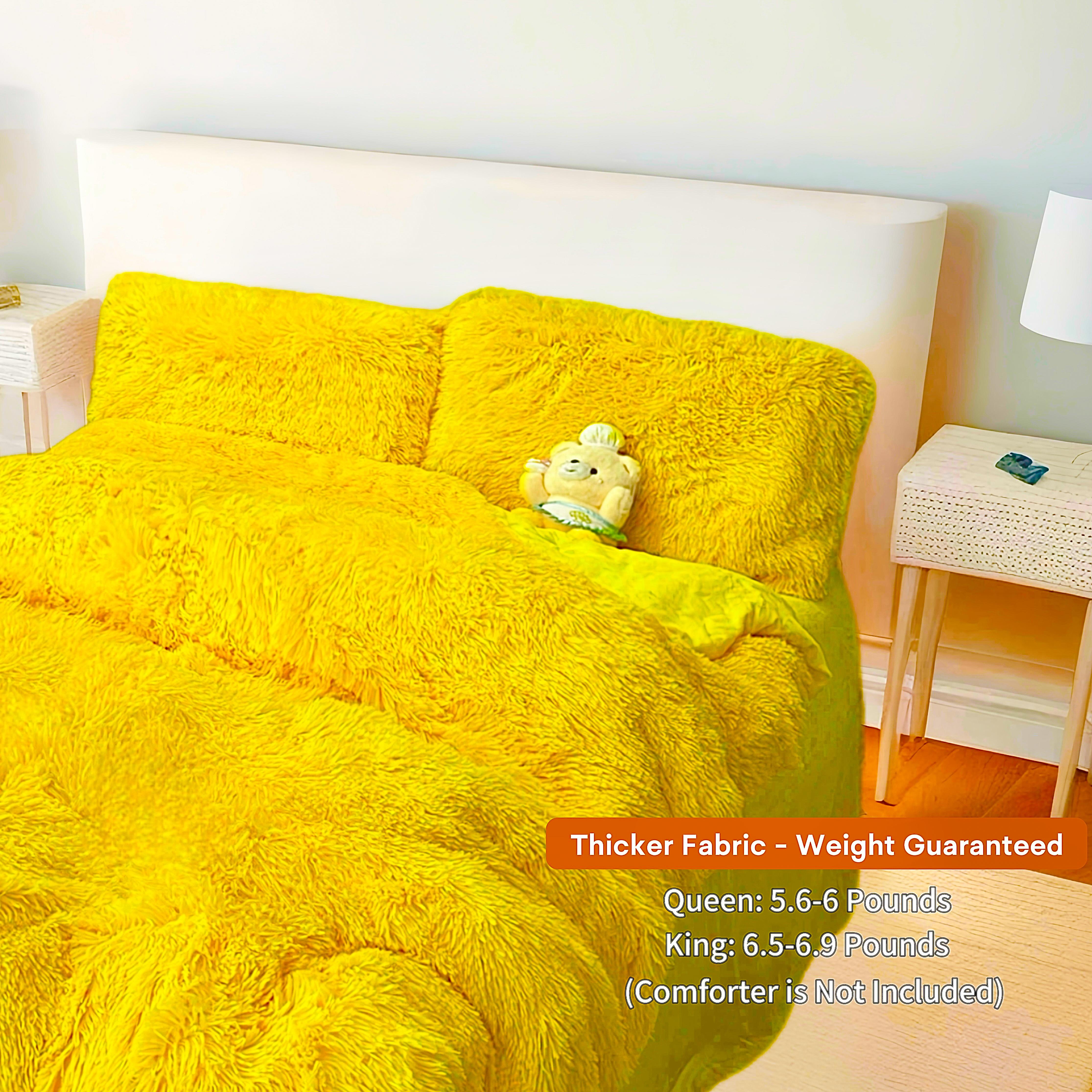 4 Piece Shaggy Plush Bedding Set (600GSM) – 1 Fluffy Duvet Cover + 1 Decorative Heart Pillow + 2 Soft Velvet Pillowcases, Ultra Warm, Stylish & Aesthetic Bedroom Must-Have