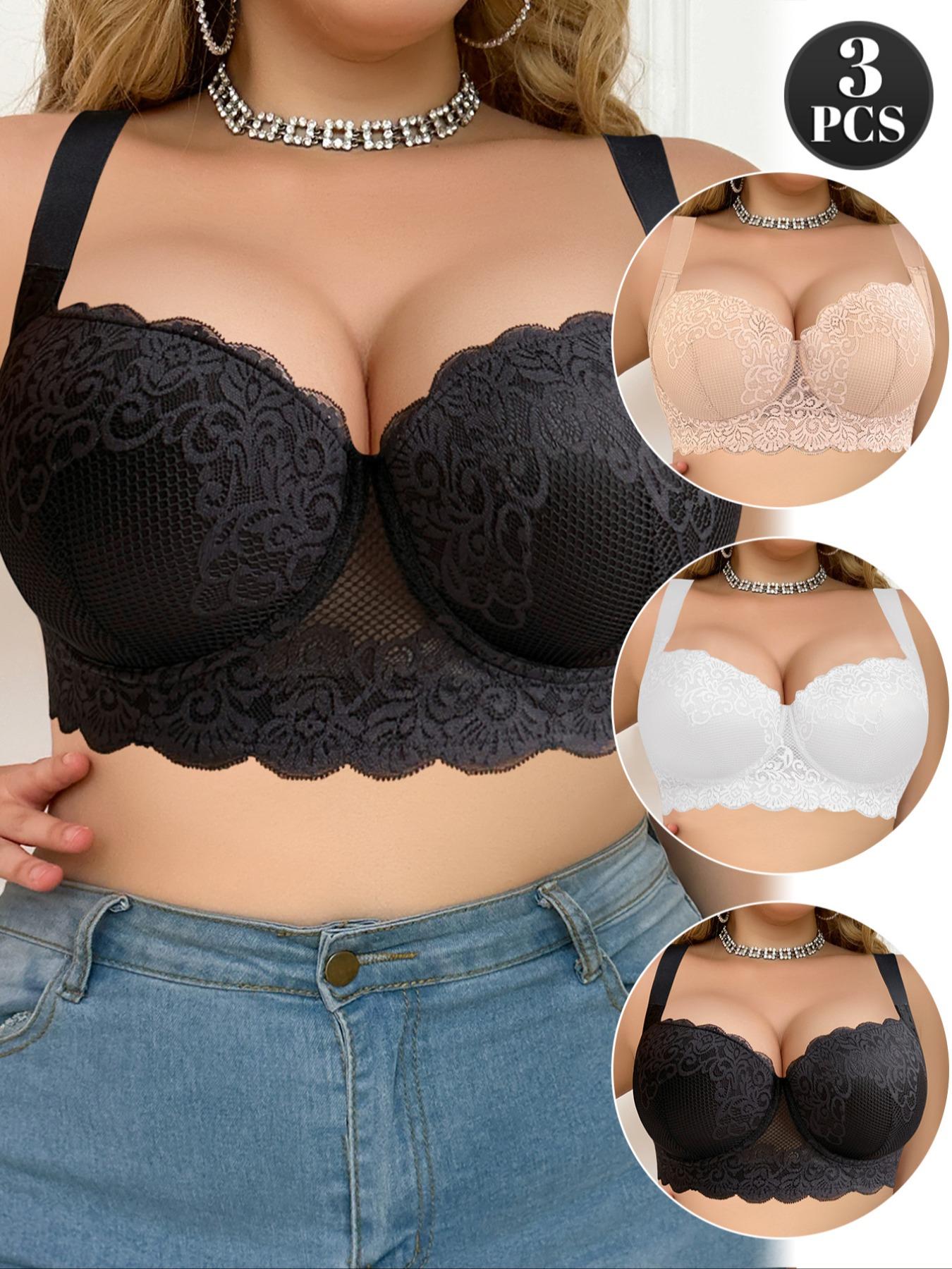 3-Pack Plus Size Bras for Women, Womenswear, Supportive Underwire Full-Coverage Push-Up Lingerie, Underwear, Anti-Sagging Comfortable Casual Sexy Everyday Bra for Daily Wear, Sports and Back to School Outfits