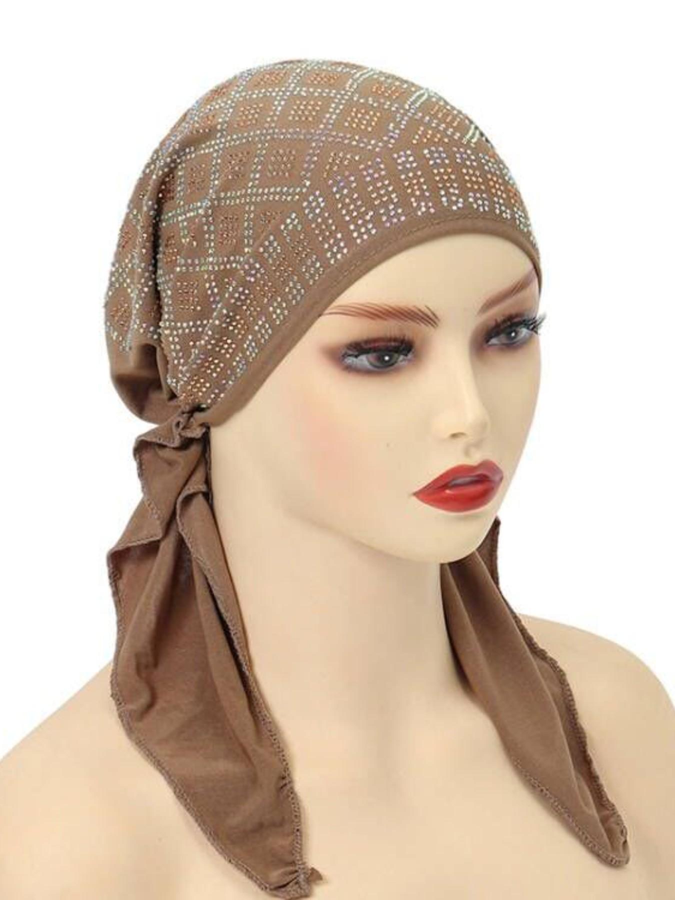Women's Elastic Turban Hat, Soft Solid Color Diamond Casual Hat, Hijab Headwrap Inner Cap Bonnet, Ideal for Outdoor Use
