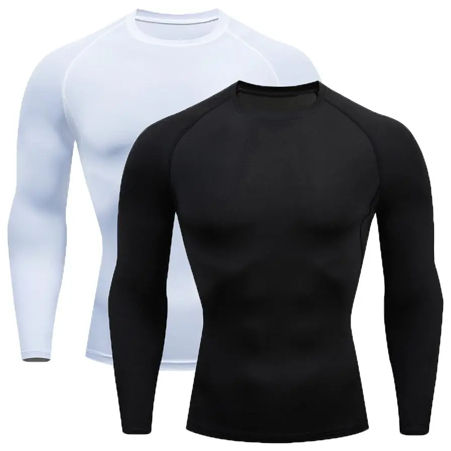 2-Pcs Men's Mock Neck Long Sleeve Compression Shirt - High Elastic Quick Dry Muscle Fit Base Layer Top for Gym Workout, Running & Sports Training, Athletic Activewear Fitness Clothes Tops Dry Fit Stretch