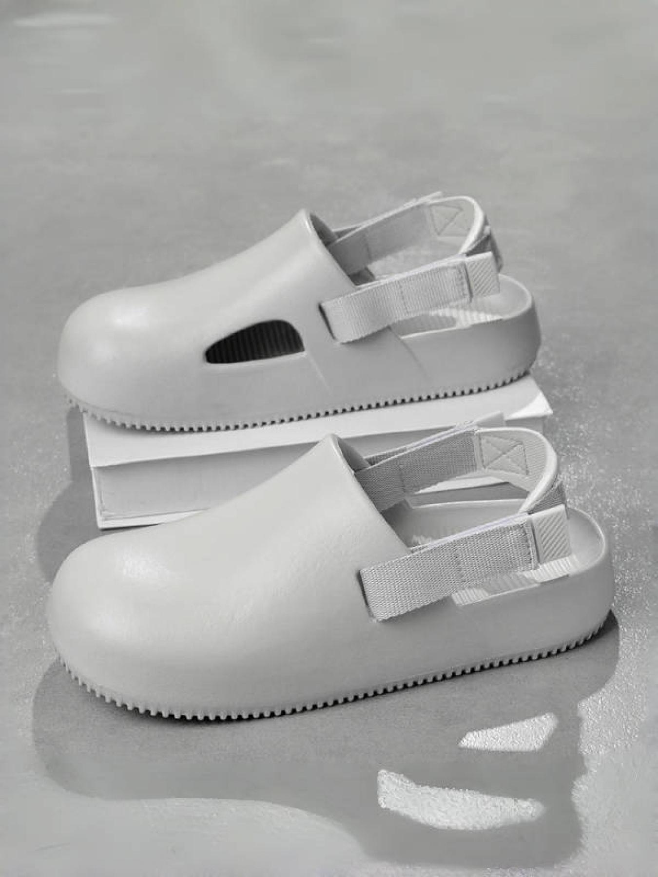 Unisex Gray Strap Toe-Cap Slides: Anti-Slip Thick Sole, Summer Outdoor Beach Shoes