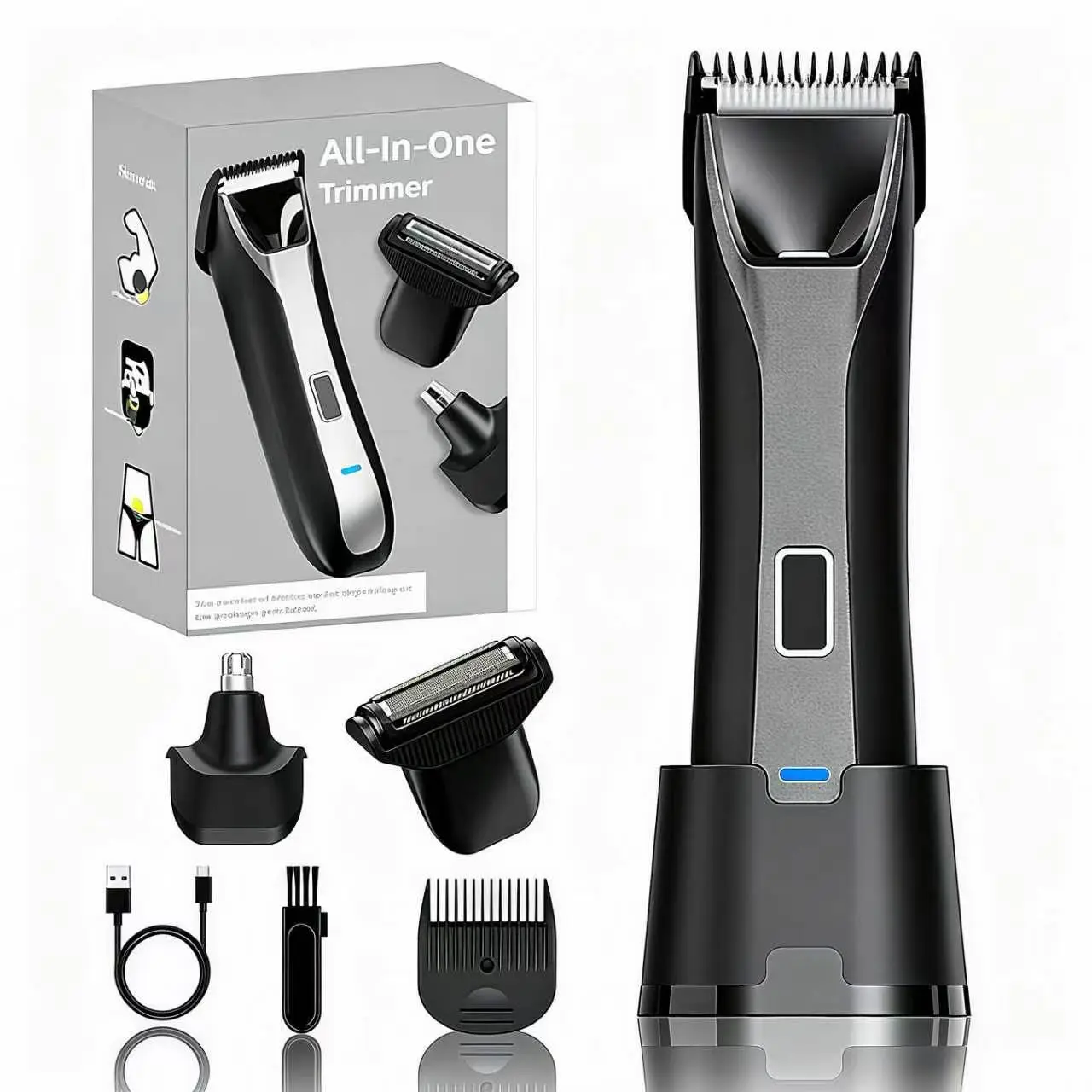 Largner Four-In-One Personal Care Trimmer Multigroomer, Ideal for Beards, Body, Nose, and Hair Grooming, Versatile and Efficient Haircut Tool