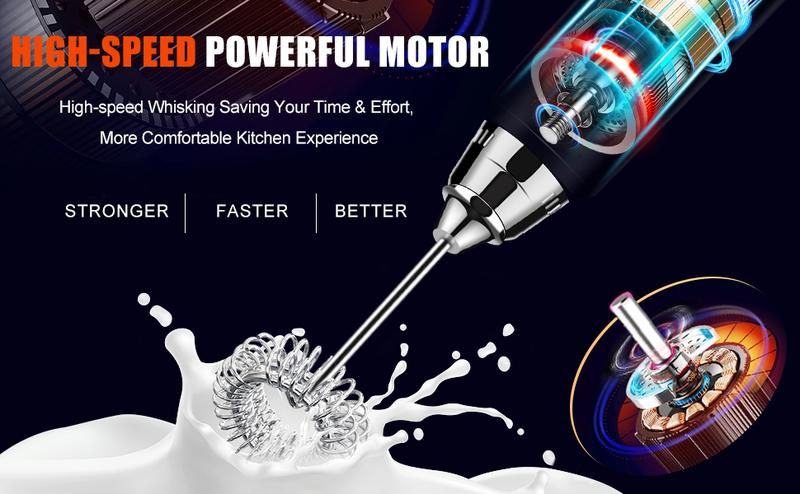 ODIFORGO Rechargeable Milk Frother,Milk Frother Handheld with 3 Heads 3 Speeds,Coffee Mixer,Frother Wand Drink Mixer,Electric Milk Bubbler,Detachable Stainless Steel Whisk for juice,Prebiotic Powder,Latte,Cappuccino,Matcha,Egg (Black)