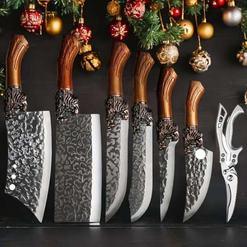 7-piece kitchen knife set, ultra-sharp stainless steel chef's knife with block, non-stick rust-proof, ergonomically designed for home and use, universal knife block, ideal for home kitchens.