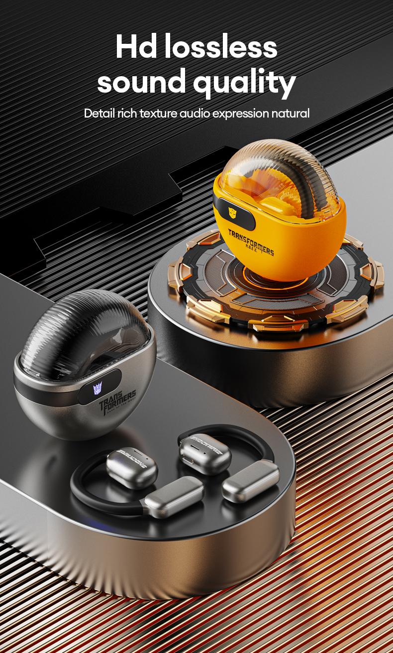 Transformers TF-T09 Open Ear Headphones Wireless Bluetooth 5.4, 60H Playtime Sport Earbuds Wireless with HD Mic Earhooks, Over Ear Headphones Waterproof for Running Fitness Workout