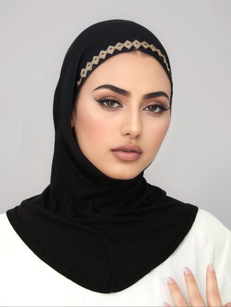 1pc Women's Plain Rhinestone Neck Hat Turban Hijab for Ramadan Eid, Soft Windproof Scarf for Daily Prayers and Outings, Easy to Wear