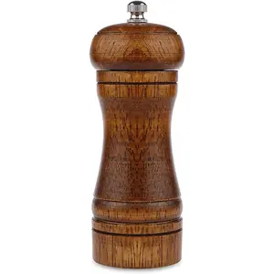 Pepper Grinder - 5 inch Pepper Mill Pepper Grinder Refillable Oak Salt and Pepper Grinder Set Sea Salt Grinder Ceramic Pepper Mill Grinder Adjustable (1 Pack)