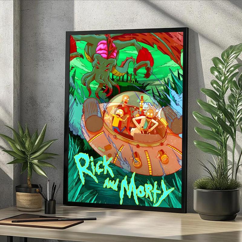 Vintage Cartoon Anime R-Rick And M-Morty Painting Calligraphy Fashion Canvas Wall Art Poster, Modern Aesthetic Waterproof Print, Fade-Resistant & Scratch-Proof Texture, Trendy Home Decor for Living Room Bedroom Office, Multiple Sizes