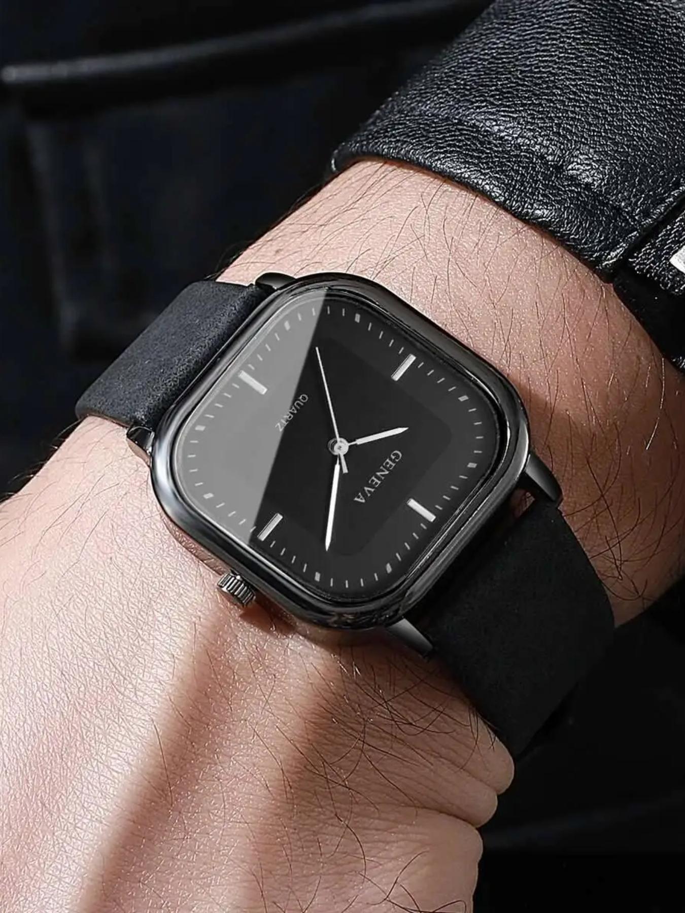 Elegant Fashion Business Leather Strap Square Men's Watch, Rectangular Analog Quartz Watch, Perfect Gift for Valentine's Day and Birthday