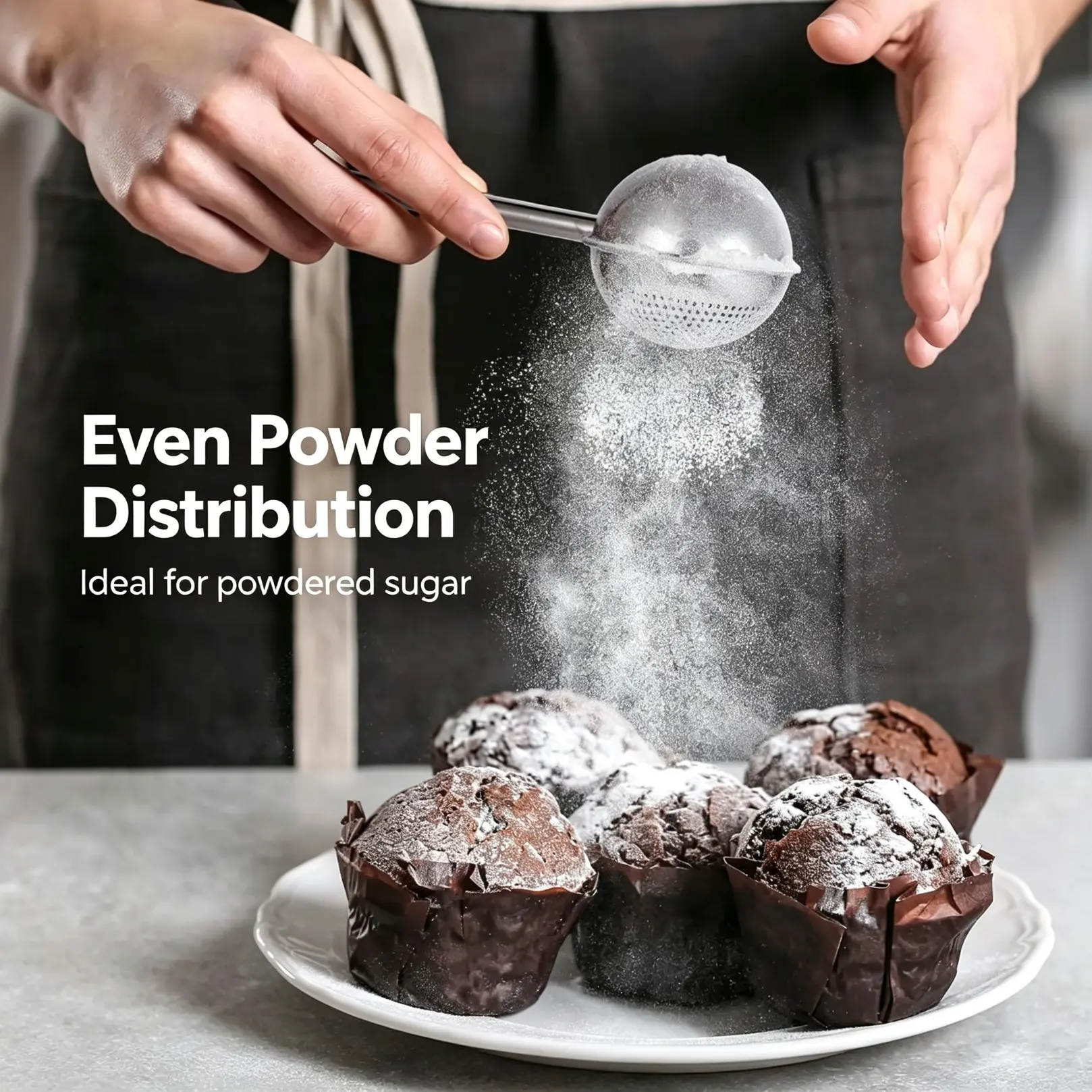 Stainless Steel Long Handle Flour Duster For Baking, Fine Mesh Powder Shaker, Multi Purpose Sifter For Powdered Sugar, Cocoa And Spices, Practical Kitchen Utensil For Home Bakers, Pastry & Dessert Making