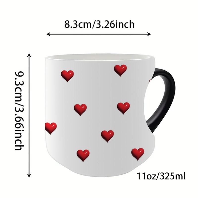 A High-Quality Heart-Shaped Magic Color Changing Ceramic Coffee Mug - 11oz, With Red Hearts Design, Making It a Perfect Gift for Valentine'S Day, Or Any Holiday